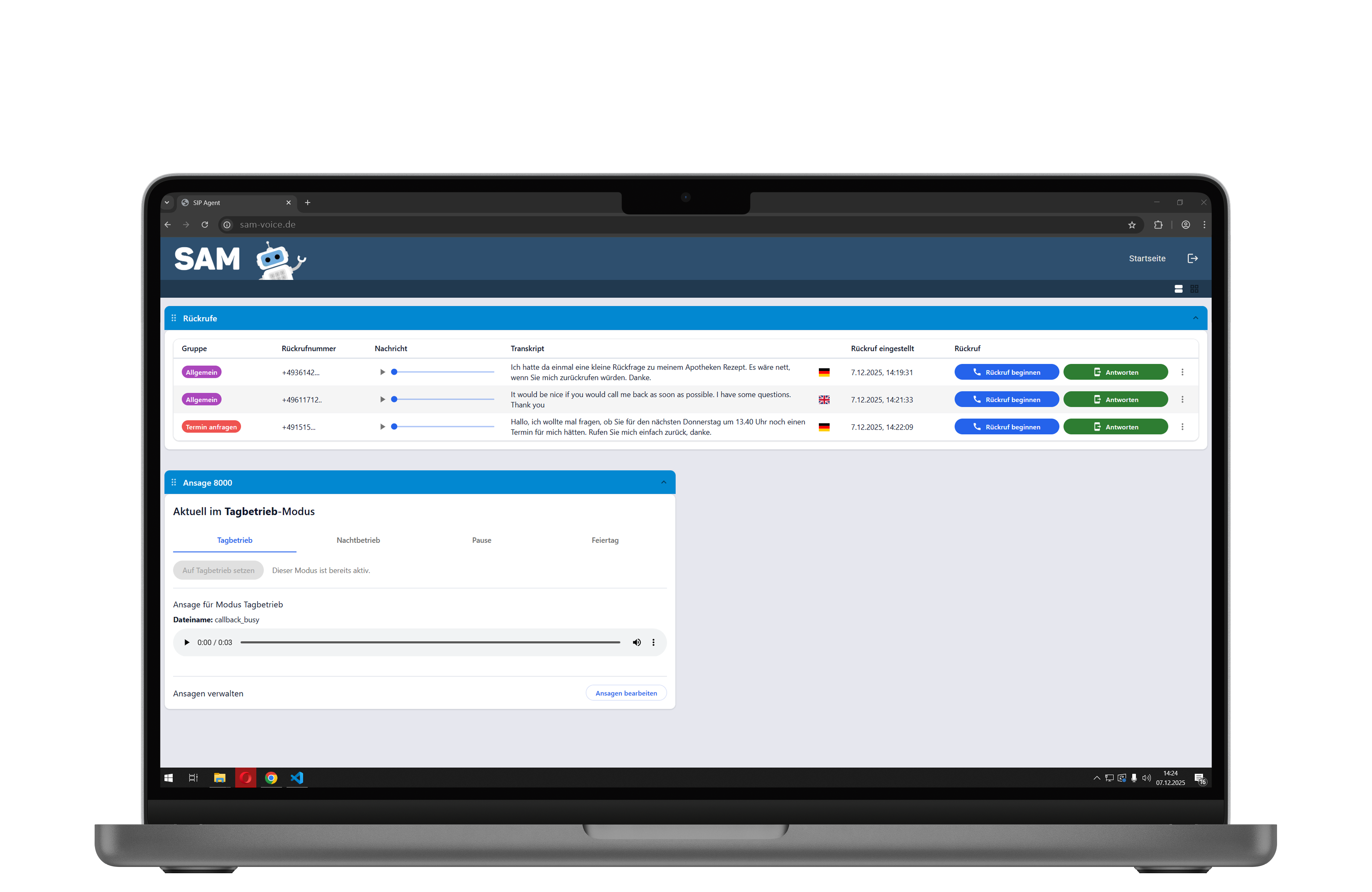SAM Operator Oberfläche Screenshot